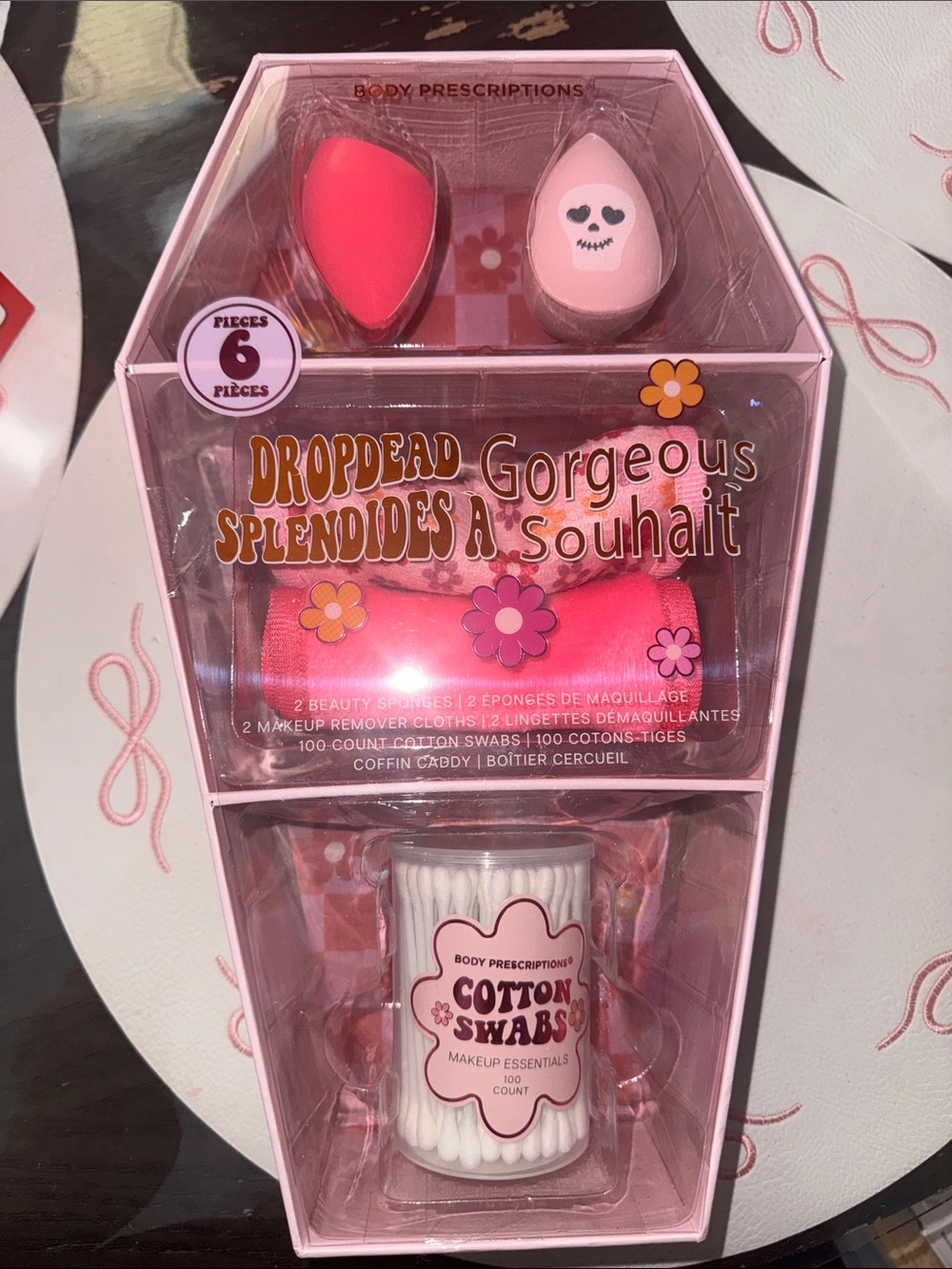 Pink Makeup Sponge & Cotton Swabs Set